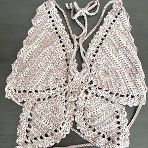 Crocheted butterfly cross back crop top large